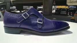 Handmade Men&#39;s Monk Shoes, Men Blue Color Leather Double Monk Strap Casual Shoe - £127.40 GBP