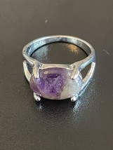 Purple Amethyst S925 Stamped Silver Plated Woman Engagement Ring Size 8.5 - £11.74 GBP