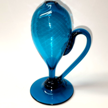 Beautiful Art Glass Oil Lamp With Swirled Neck &amp; Body - Aqua-Teal, Witho... - £21.94 GBP