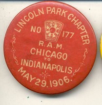 lincoln park Chapter R.A.M. Chicago Indianapolis may 29 1906 2 1/4&quot; Pin - £15.71 GBP