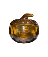 Vintage Amber Glass Pumpkin Trinket/Candy Dish Bowl with Lid 4" Tall Heavy CHIP