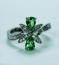 2.30 CT Pear Cut Simulated  Green Emerald  Ring Women 14k White Gold Plated - £70.39 GBP