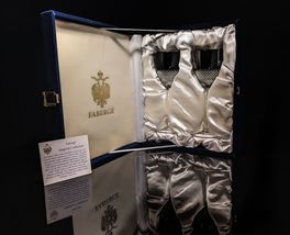 Faberge Firenze Black Crystal Wine Goblet Glasses Set of 2 image 2