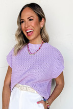 Lavendula Pointelle knit Ribbed Trim Short Sleeve Sweater - $14.10