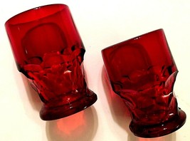 Set of 2 Vintage Anchor Hocking Georgian Red Mid-Century Flat Tumbler Gl... - $25.77