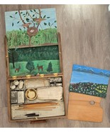 Pallate Art Co Antique Artist Box Wood Painting Case w/ Palette and Acce... - $75.00