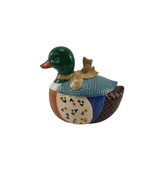 1980 CSC Japan Ceramic Mallard Duck with Bow Brown Waffle Cookie Jar Green - $31.63