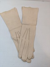 Vintage Real Kid Long Leather Gloves For Women - Beige Size 6 - £11.02 GBP