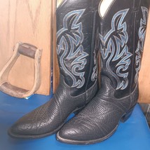 cowboy boots  Mens size 8.5 D Bull hide bk L, bk bl emb U Leather (item:... - $256.19