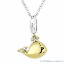 0.03 ct Round Cut Diamond Whale Animal Charm Necklace Pendant 14k Yellow Gold - £230.96 GBP