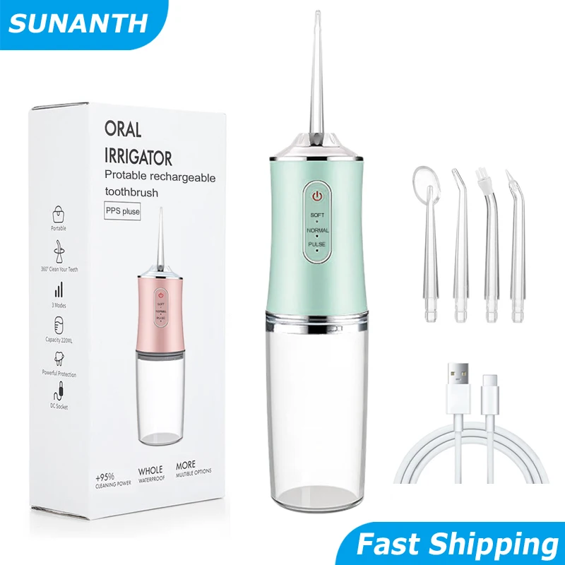 Teeth cleaner portable oral irrigator 3 modes 4 tips rechargeable mouth washing machine thumb200