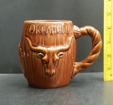 Vintage Ceramic Oklahoma Souvenir Mug Embossed Indian Steer Rope Handle - £7.98 GBP
