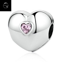 Genuine Sterling Silver 925 Love Heart Clip Charm With Pink CZ Family Mum Wife - £15.64 GBP
