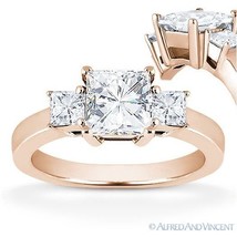 Square Brilliant Princess Moissanite 14k Rose Gold 3 Three-Stone Engagement Ring - £659.39 GBP+