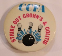 CCFA Bowling  Pinback Button Strike Out Crohn&#39;s &amp; Colitis Bowlathon - £5.95 GBP