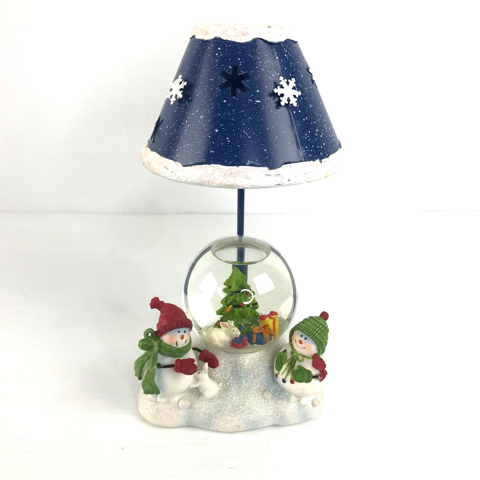 Christmas Tea Light Snow Globe snow Men Candle Holder Lamp 10" - $20.57