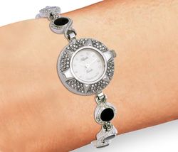 VINTAGE ELEGANT NETSUKE MARCASITE TOURMALINE STONES STAINLESS STEEL WOME... - $17.81