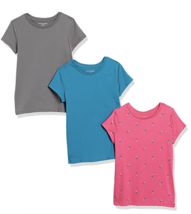 Essentials Girls&#39; 3-Pack Short Sleeve T-Shirt, Pink Pineapple/Teal/Grey M (8) - £5.18 GBP
