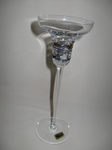TGMG Handmade Romania Long Stem Crystal Clear Candle Stick Holder 24K Gold Decor - £7.82 GBP