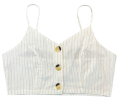 Lily White Womens White Striped Sleeveless V Neck Button Down Cropped Top Size L - £7.82 GBP