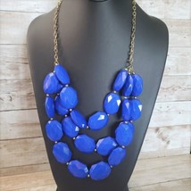 Vintage Necklace Blue Chunky Statement Multi Layer Faceted Bead - £13.36 GBP