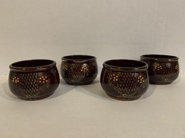 (4) Vtg Redware Rossini Japan Moriage Rice Bowls - Hand Ptd Beaded Brown Glaze - £7.10 GBP