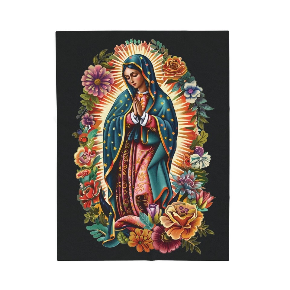 Mexican Virgin of Guadalupe Velveteen Plush Blanket, Cozy Throw for Home Décor Item image 5