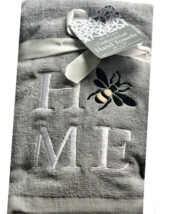 Bumble Bee Hand Towels Home Embroidered Bathroom Set of 2 Gray Shabby Chic - £27.61 GBP