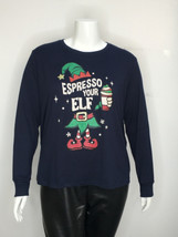 George Plus Women&#39;s Christmas Elf Graphic Pajama Long Sleeve Tee Navy 3X... - $13.99