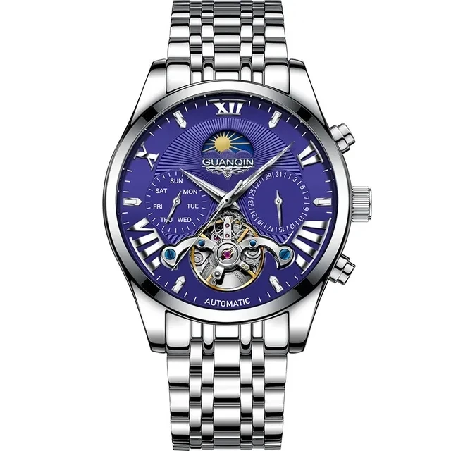 Tourbillon Mechanical Moon Phase Men&#39;s watches Stainless steel Waterproo... - £77.84 GBP