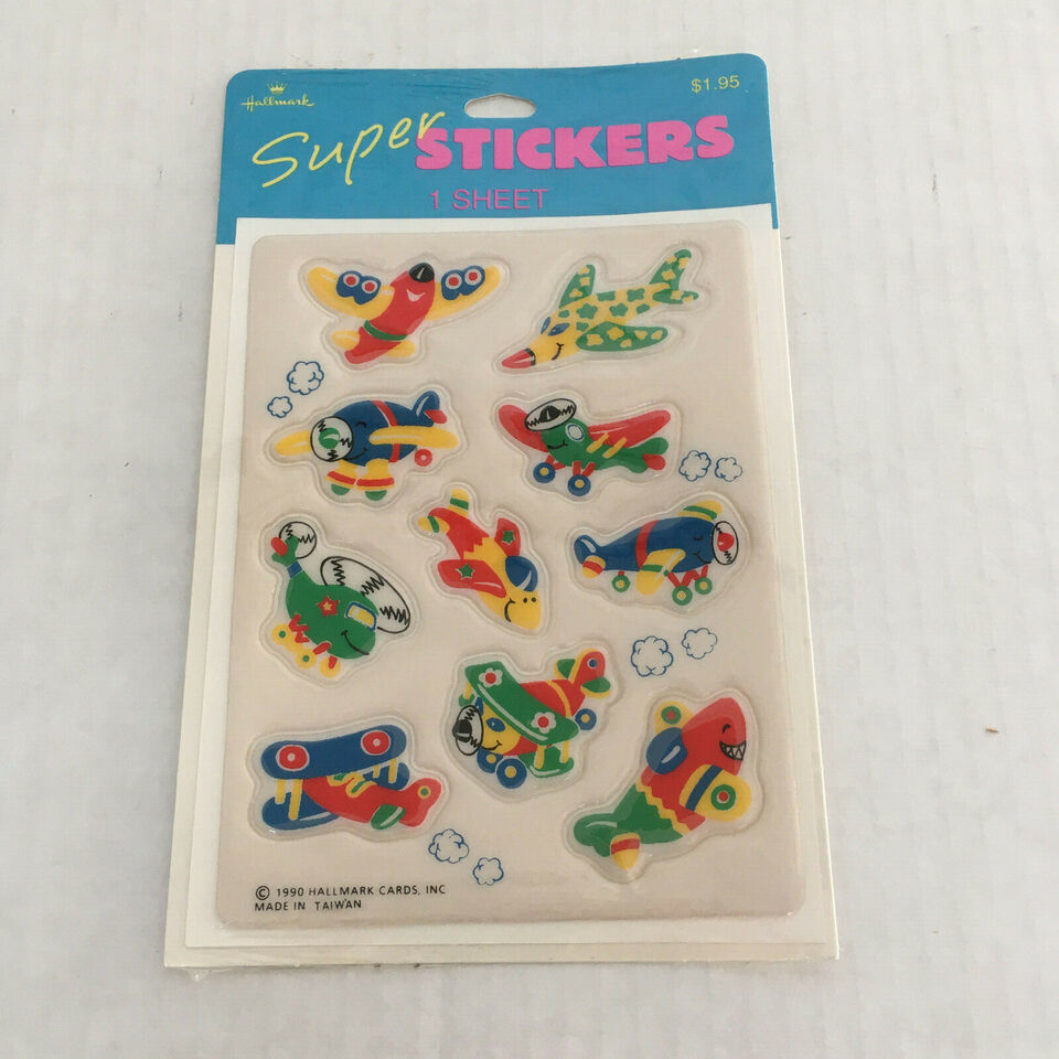 Vintage airplane stickers bright color puffy style in original package hallmark - $19.75