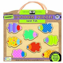 Wooden Swish Fish Game Toddlers Puzzle Board with Case, Green Start Lear... - $23.33