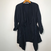 Zara S Jacket Blue Parka Belt Draped Roll Tab Long Sleeves Waterfall Front - £29.61 GBP