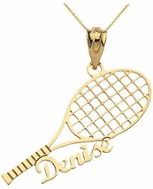 Personalized Engrave Name 10k 14k Solid Gold Tennis Racquet Pendant Necklace - £95.82 GBP+