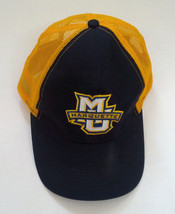 MU Marquette embroidered front  mesh snapback trucker style hat blue yellow - £15.92 GBP