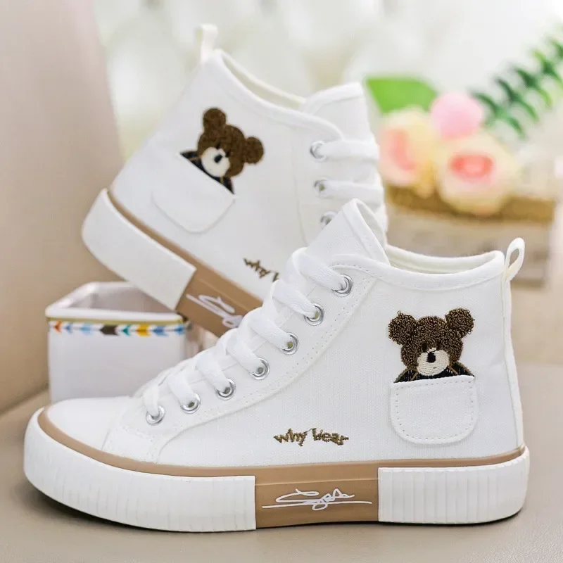 Cute Women&#39;s Canvas Shoes Women Shoes Pocket Bear Ladies Sneakers Versatile Fema - £27.20 GBP