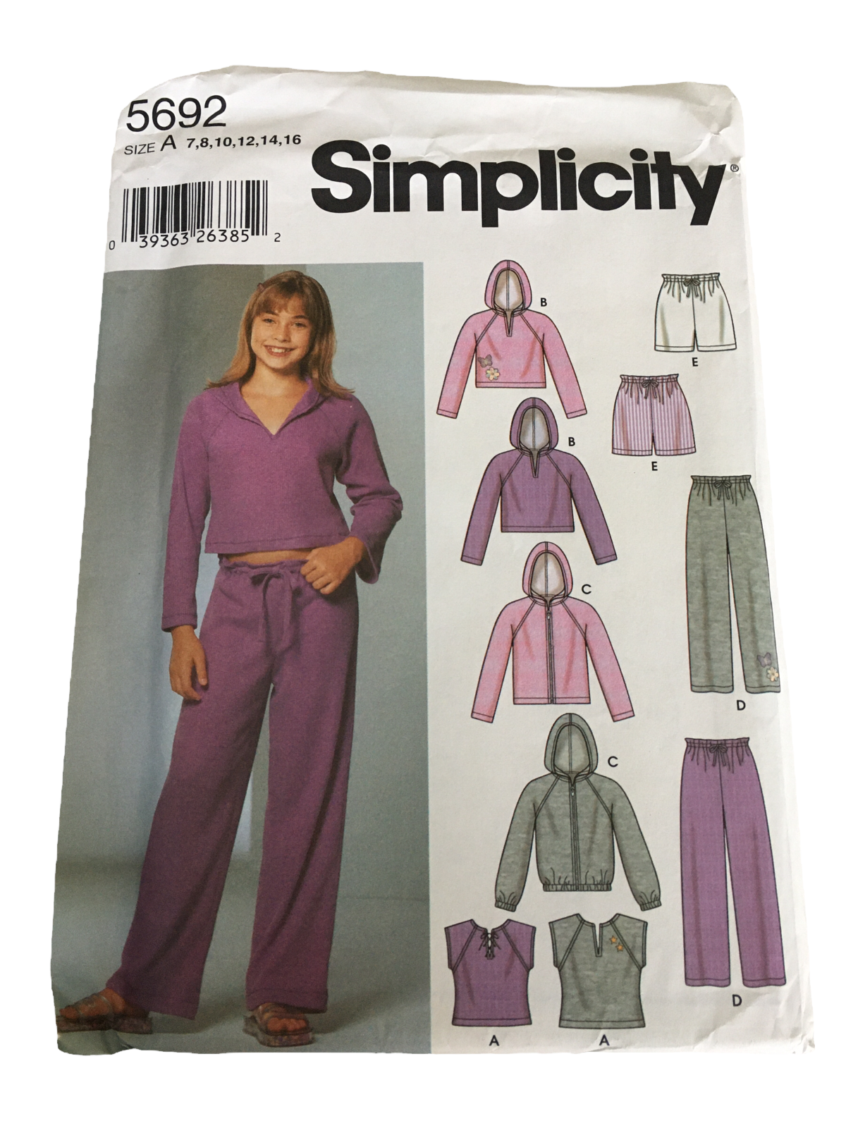 Simplicity Sewing Pattern 5692 Girls Pants Shorts Knit Tops Jacket 7-16 Uncut - $3.99