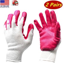 2 Pairs Non-Slip Red Latex Rubber Palm Coated Work Safety Gloves Garden ... - $7.91