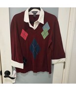 Van Heusen Argyle Sweater Layered Look - Maroon Size XL - $16.83