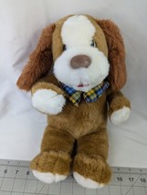 Commonwealth Brown Dog Plush Puppy Plaid Bow 15 Inch Stuffed Animal Toy - £23.17 GBP