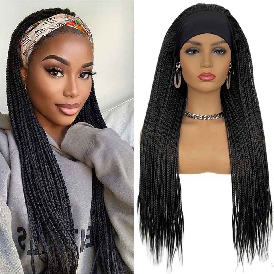 Box Braided Headband Wigs for Black Women Synthetic Braided Wigs Twist Croch - £39.44 GBP+