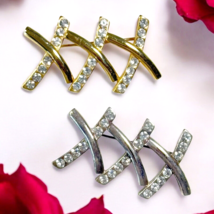 AAi Set of 2 - Goldtone &amp; Silvertone XXX Rhinestone Kisses Brooches PIns 1&quot; x 2&quot; - £7.94 GBP