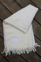 Faribo Ivory Woven Squares Wool Acrylic Throw Blanket Fringe USA Made 48x50 - £20.32 GBP