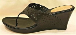 Cole Haan Sandals Thong Wedge Sz.-10B Black Leather - $29.97