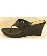 Cole Haan Sandals Thong Wedge Sz.-10B Black Leather - £24.01 GBP