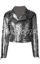 Boudi Philip Plein Woman Custom Full Silver Black Star Studded Punk Biker Jacket - £221.42 GBP