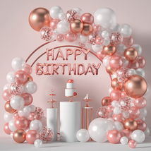 Rose Gold Balloons Garland Arch Kit - 5+12+18 Inch Rose Gold White Confetti Birt - £21.61 GBP