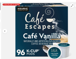 Cafe Escapes Cafe Vanilla, Keurig K-Cup Pod, 96 Count - $434.42 MXN