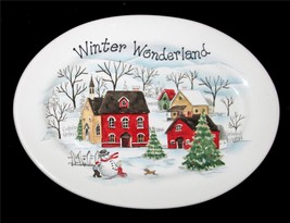 Christmas Winter Wonderland Village Snowman Trees Heavy Thick 14.5&quot; Oval... - $558.77 MXN