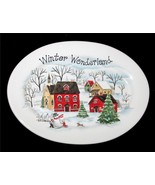 Christmas Winter Wonderland Village Snowman Trees Heavy Thick 14.5&quot; Oval... - $41.14 CAD